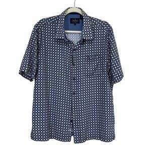 Nat Nast Mens Geometric Print Short Sleeve Button-Up Shirt Silk Blend Size L